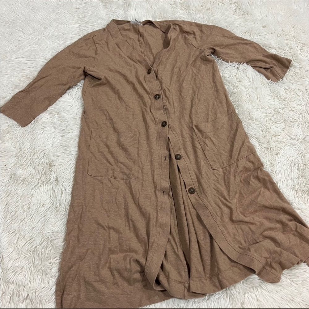 J Jill button‎ down long tan cardigan xs